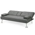 thumbnail image 5 of Gymax Convertible Folding Futon Sofa Bed Fabric w/2 Cup Holders Light Gray, 5 of 10