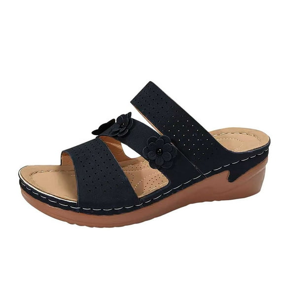 AnuYalue Womens Wedge Sandals Leather: Dressy Sandal, Rubber Sole, Comfortable Walking, Casual Slip on Summer Shoes