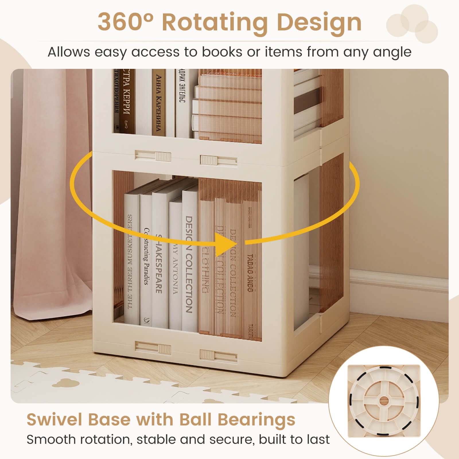 Costway 360° Spinning Bookcase with Swivel Base, 5-Tier Revolving Bookshelf Tower for Study