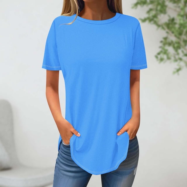 Shorts pour Femmes, Blouses pour Femmes, Mode Féminine Blouse à Manches Courtes Col Rond Hauts Décontractés