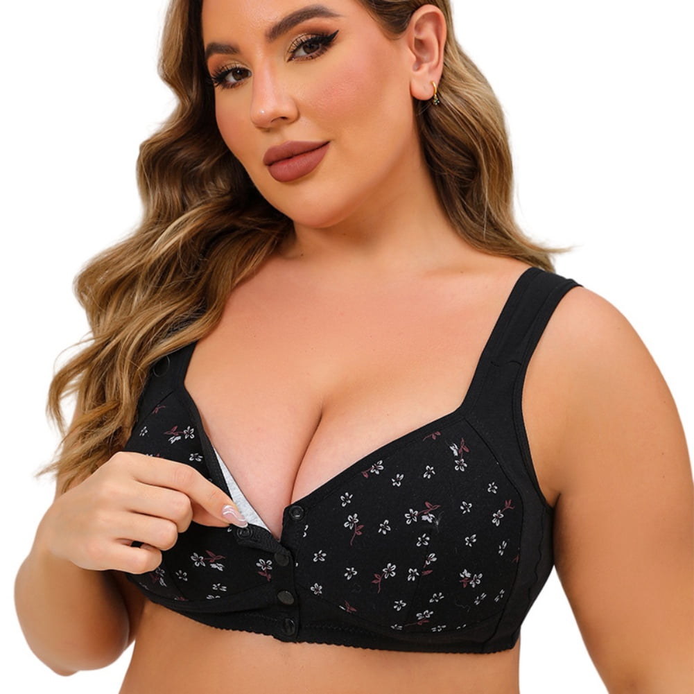 4 Pack Plus Size Front Closure Bras for Women - Wireless Supportive Full Coverage U-Back Bralettes with Wide Adjustable Strap, Breathable Soft Floral Everyday Bras for Seniors & Curvy Ladies (XL-7XL)