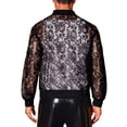 thumbnail image 3 of INSPIRE CHIC Men's Hollow Floral Lace See Through Lightweight Long Sleeve Zip Up Jackets L Black, 3 of 5