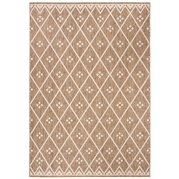 SAFAVIEH Courtyard Cori Bordered Indoor/Outdoor Area Rug, Brown/Light Beige, 8' x 10'