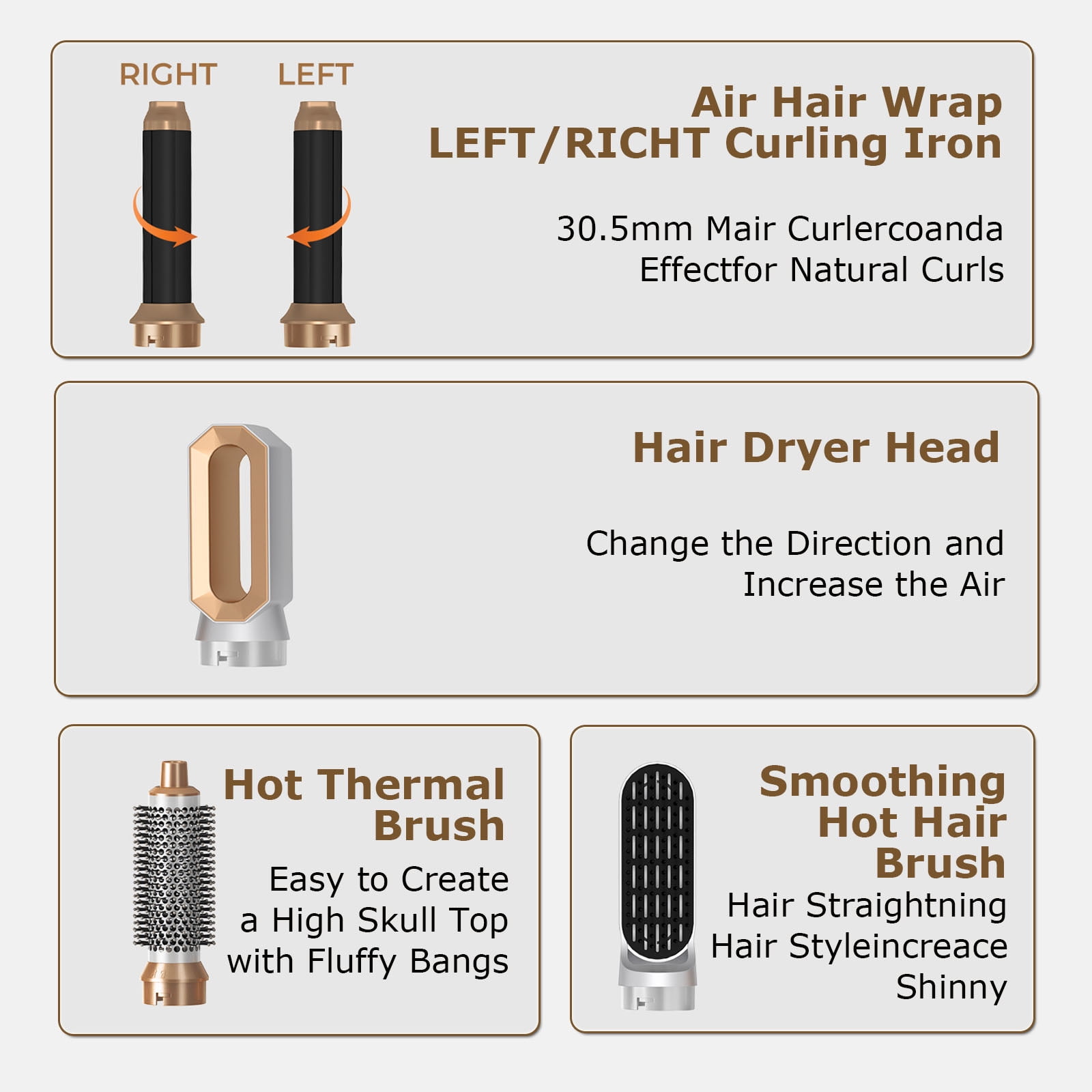 Kisportee Hair Dryer Brush 5 in 1, Negative Ion Blow Dryer Brush Set Upgrade Hot Air Brush Air Styler Curling Wrap Air Curler, Curling Iron Hair Styling Tools for Straight/Curl/Drying/Smoothing