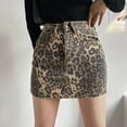 thumbnail image 2 of Womens Skirts High Waist Leopard Print A Line Mini Ruffled Denim Skater Skirt Summer Clothes for Women Khaki L, 2 of 4