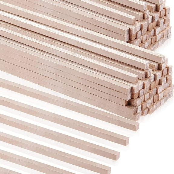 Balsa Wood Sticks 1/8 x 1/8 x 12 Inch Hardwood Square Dowels Unfinished Wooden Strips for DIY Molding Crafts Projects Making