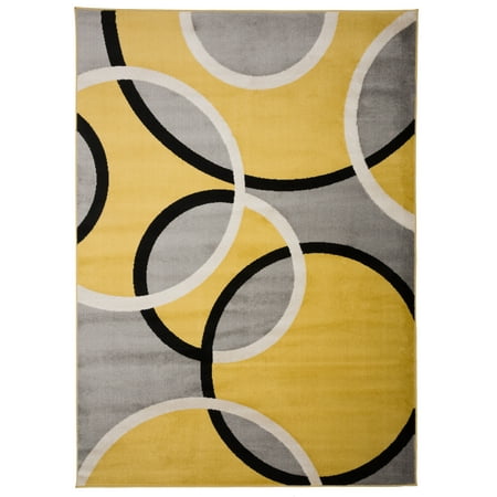 Contemporary Abstract Circles Area Rug 7  10  x 10 2  Yellow This beautiful rug is unique  stylish and ready to accent your decor with authentic elegance. This rug features bold colors and modern design. This rug provides durable performance and easy care at an amazing value.Tip: We recommend the use of a non-skid pad to keep the rug in place on smooth surfaces.All rug sizes are approximate. Due to the difference of monitor colors  some rug colors may vary slightly. We try to represent all rug colors accurately.