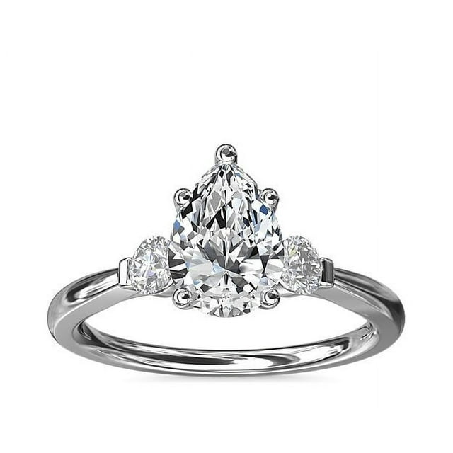 0.70 T.C.W Pear Shape Natural Diamond Latest Design Three Stone Wedding Ring for Ladies Solid 950 Platinum Size 8