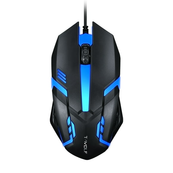 T-WOLF V1 Souris de Jeu Filaire 3 Boutons 7 Rétroéclairages Colorés 1200 DPI Souris de Bureau Poids Intégrés pour Portable/PC