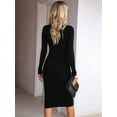 thumbnail image 6 of Women 2025 Summer Ribbed Short Sleeve Bodycon Maxi Dress Side Slit Knit Square Neck Long Sundress Black S, 6 of 7