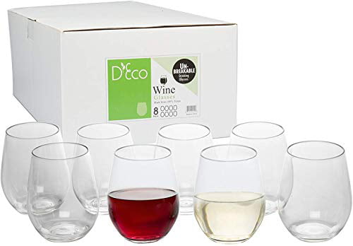 For Pool Parties Dishwasher-Safe Set of 4 TaZa Unbreakable Plastic Wine Glasses stemless: Elegant Shatterproof Tritan Outdoor wine glasses 16 Ounce 