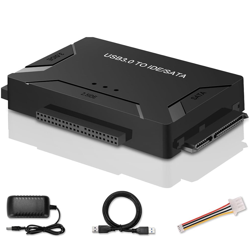 USB 3.0 to IDE SATA Converter Adapter Kit for 2.5″ & 3.5″ HDD SSD Hard Drives with Power Supply, Switch Function, Data Transfer Cable for PC Laptop Desktop Universal