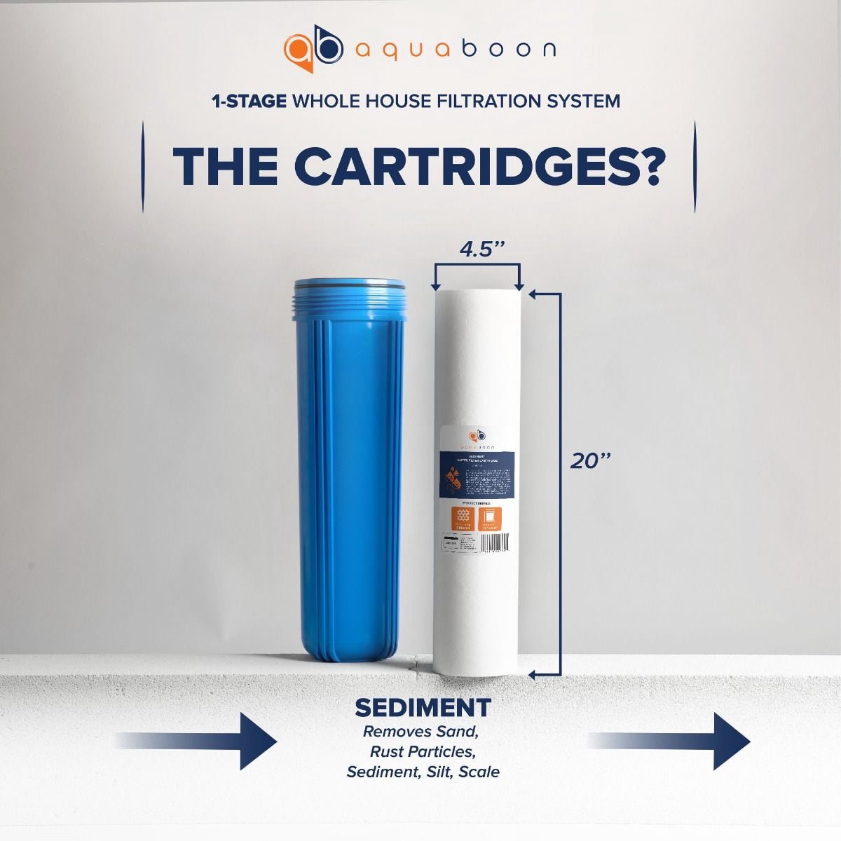 Aquaboon 20" x 4.5" Whole House Water Filter System (1"Port)+ Bracket+5 Micron Sediment Filter Cartridge | Certified According to NSF | Compatible with Geekpure 124-20&PP, Ronaqua RA-124-20-P