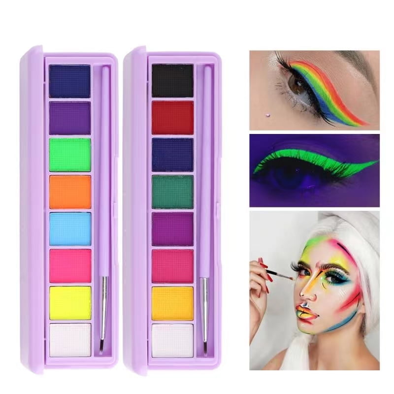 2 Packs Water Activated Eyeliner Palette, Neon Face Paint Colored Retro