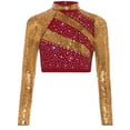 thumbnail image 4 of Hansber Kids Girls Cheerleading Sequin Rhinestones Crop Top Jazz Hip Hop Dance Shirt for Stage Performance Burgundy 16, 4 of 6