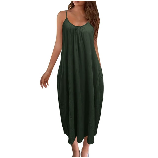 Birdeem Robes pour Femmes Robe d'Été Confortable Mode Décontractée Sans Manches Col Rond Couleur Unie Slim