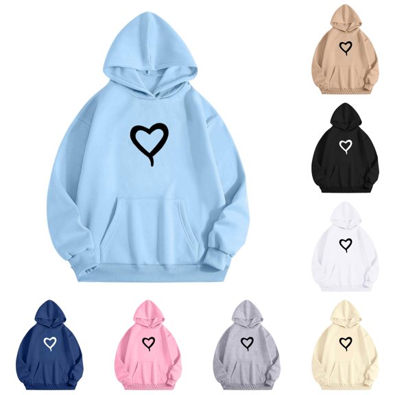 SUXIAN Boys Hoodies Heart Print Long Sleeve Pocket Pullover Cozy Casual Everyday Style For Kids Toddler Hoodie Boy Sky Blue 1-2 Years