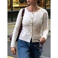 thumbnail image 2 of Women's Crewneck Long Sleeve Button Down Knit Cardigan Sweater  White M, 2 of 5
