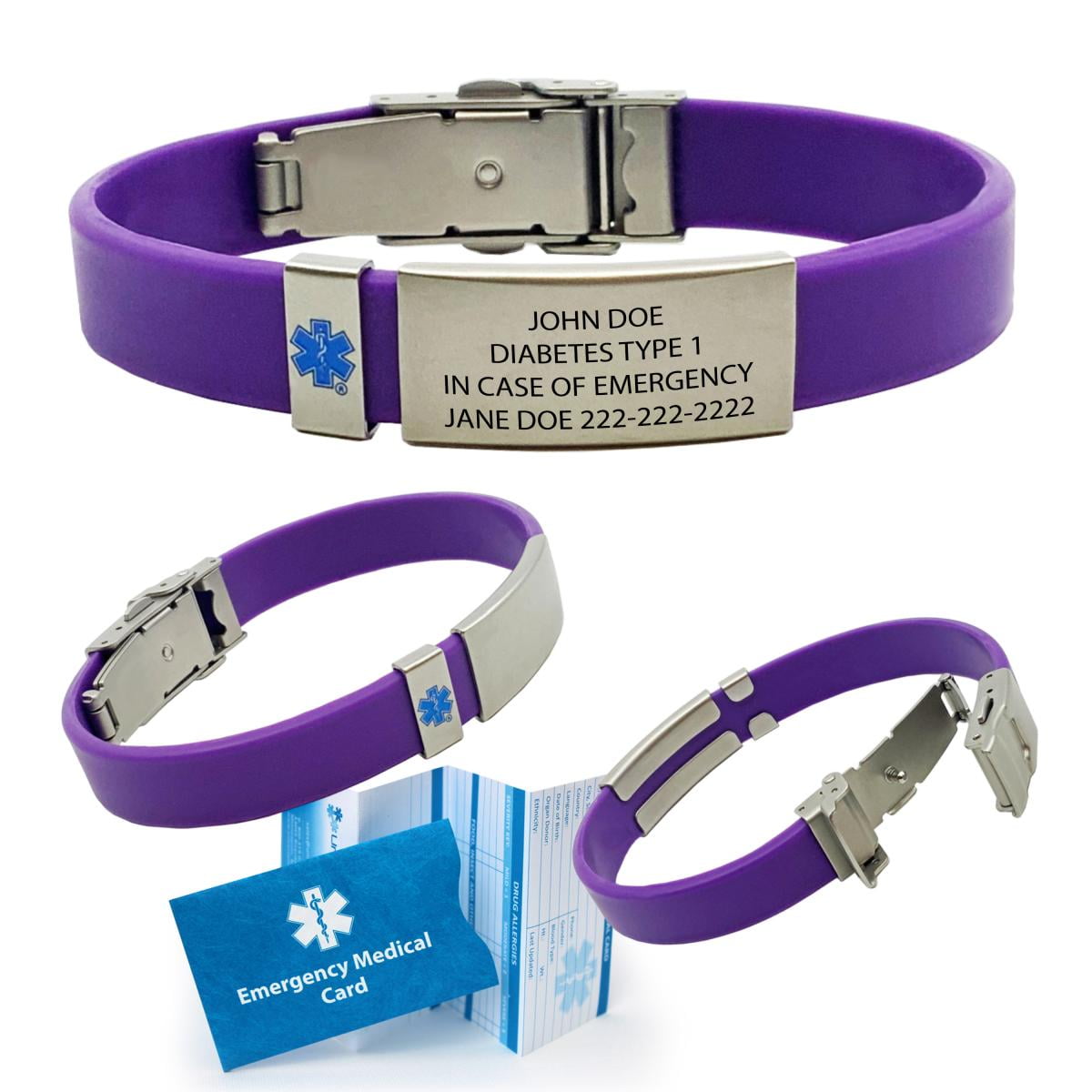 purple medical alert bracelet