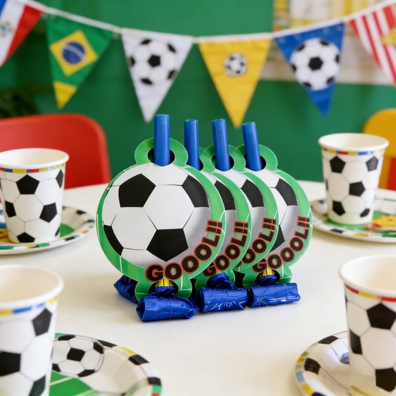 CaiYueKe 6 Pcs Soccer Party Blowouts Football Whistle Blower Noise Makers Sports Fan Celebration Favors Birthday Supplies Cheer Gear Theme Decorations Bulk Pack