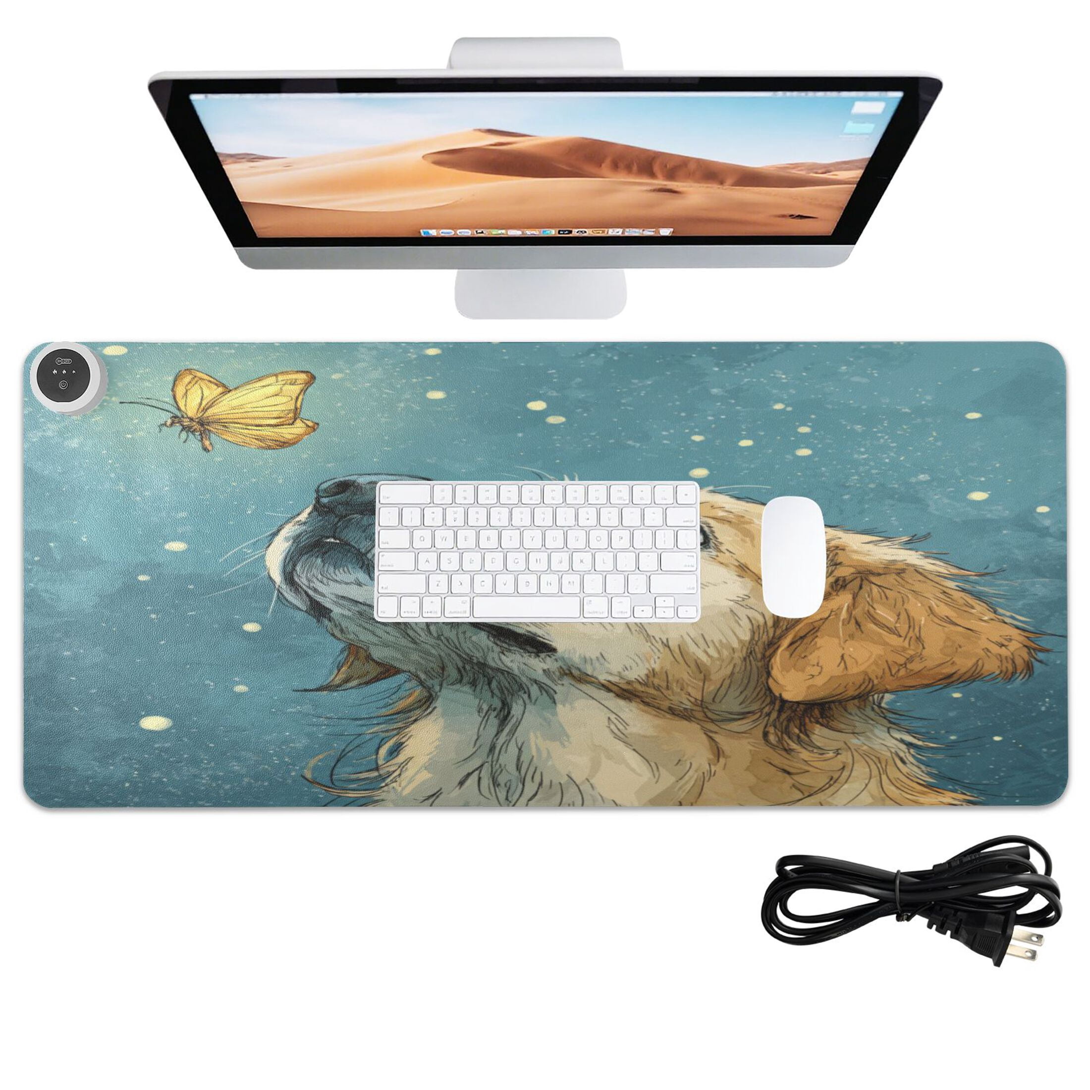 Large Heated Desk Mat Mouse Pad 31.5"x13"PU Leather Graphene Heating Desk Warmer with 3 Temperature Settings 110V US Plug Non-Slip Warm Pad for Home, Office, and Gaming Butterfly Kisses for A Pup