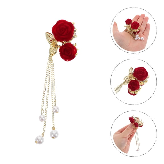 Raindrops Beach Hair Clips Hair Claw Clip Red Flocking for Autumn and Winter 1Pack