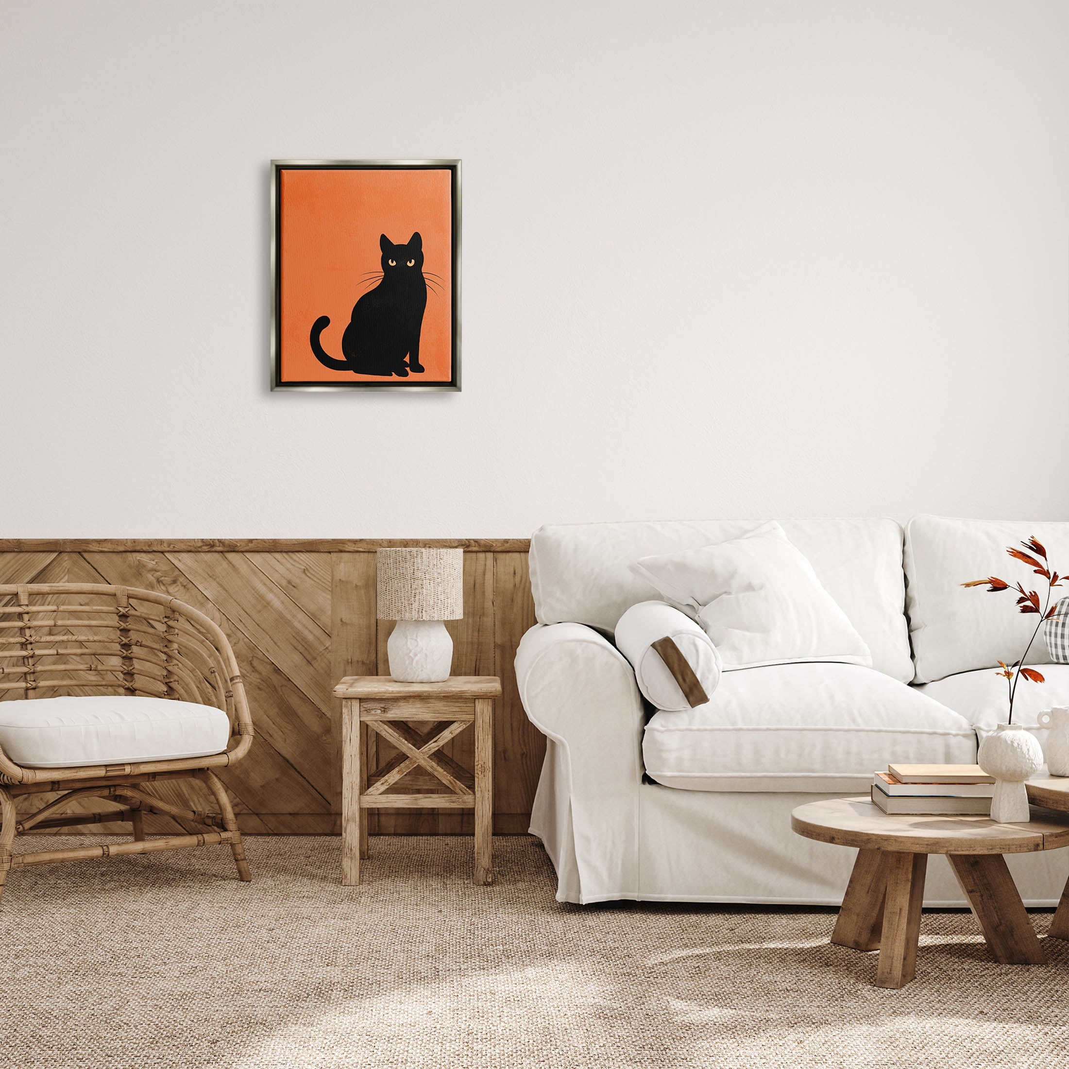 Stupell Industries Bold Black Cat Silhouette Graphic Art Luster Gray Floating Framed Canvas Print Wall Art, Design by Jo Taylor