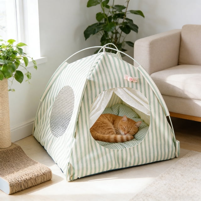 Pisexur Suministros para mascotas Cama semicerrada para mascotas Tienda plegable para mascotas al aire libre Tienda de campaña para mascotas de verano a prueba de mosquitperros, gatos y animales