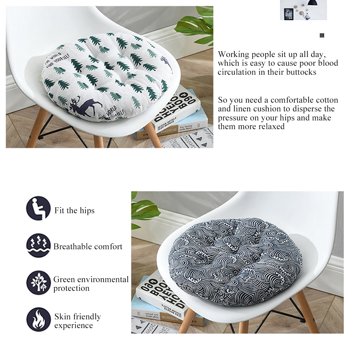 Various Patterns Round Seat Cushion,Office Chair Pads Sofa Cushion Bay  Window Cushion Tatami Mat for Garden Home Student Dorm Office,15.8 inch  Long 