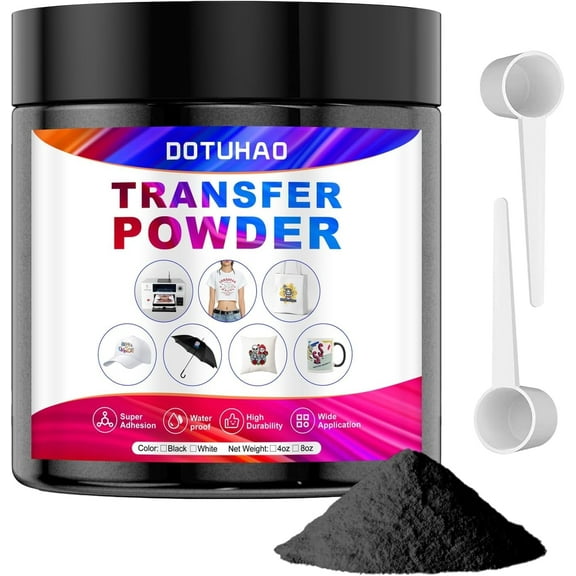 DTF Powder, Black DTF Transfer Powder, Sublimation Powder with 2 Spoon for Colored Garments, DTF Hot Melt Adhesive Powder for All DTF and DTG Printers (Black,4oz)