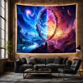 thumbnail image 6 of Seated Figure Within a Split Cosmic Portal, Serene Surreal for Space Lovers, Dual World Art, Housewarming Gift, Tapestry Wall Hanging for Meditation Room and Bedroom, 6 of 7