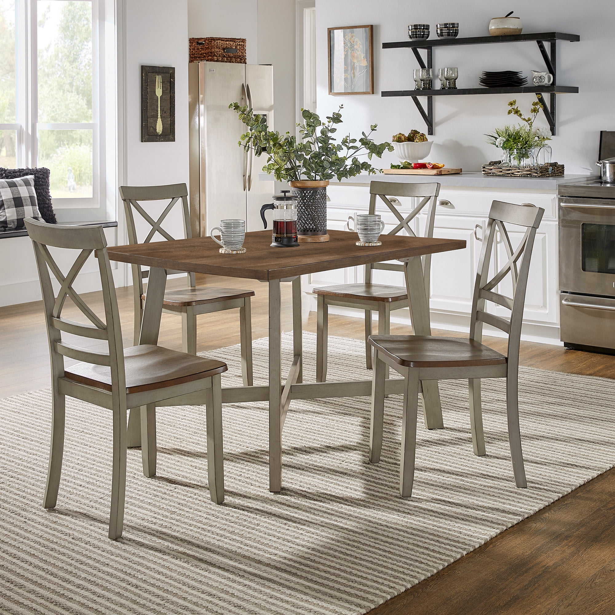 Weston Home Valence 47.5" 4 - Person X-base Trestle Dining Set, Antique Grey, Rustic Oak Finish