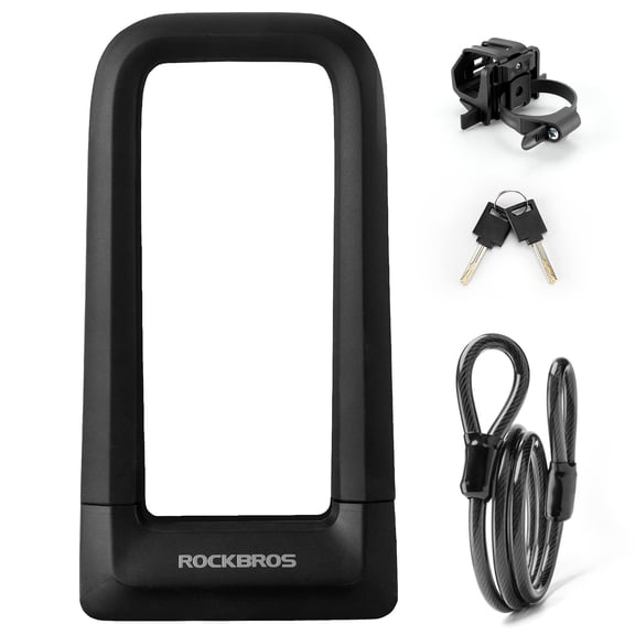ROCKBROS Bike U Lock Heavy Duty with 4 ft Cable Mount Bracket | 1.76lb, Silicone Coating No-Scratch for Bicycles Motorcycles Scooters