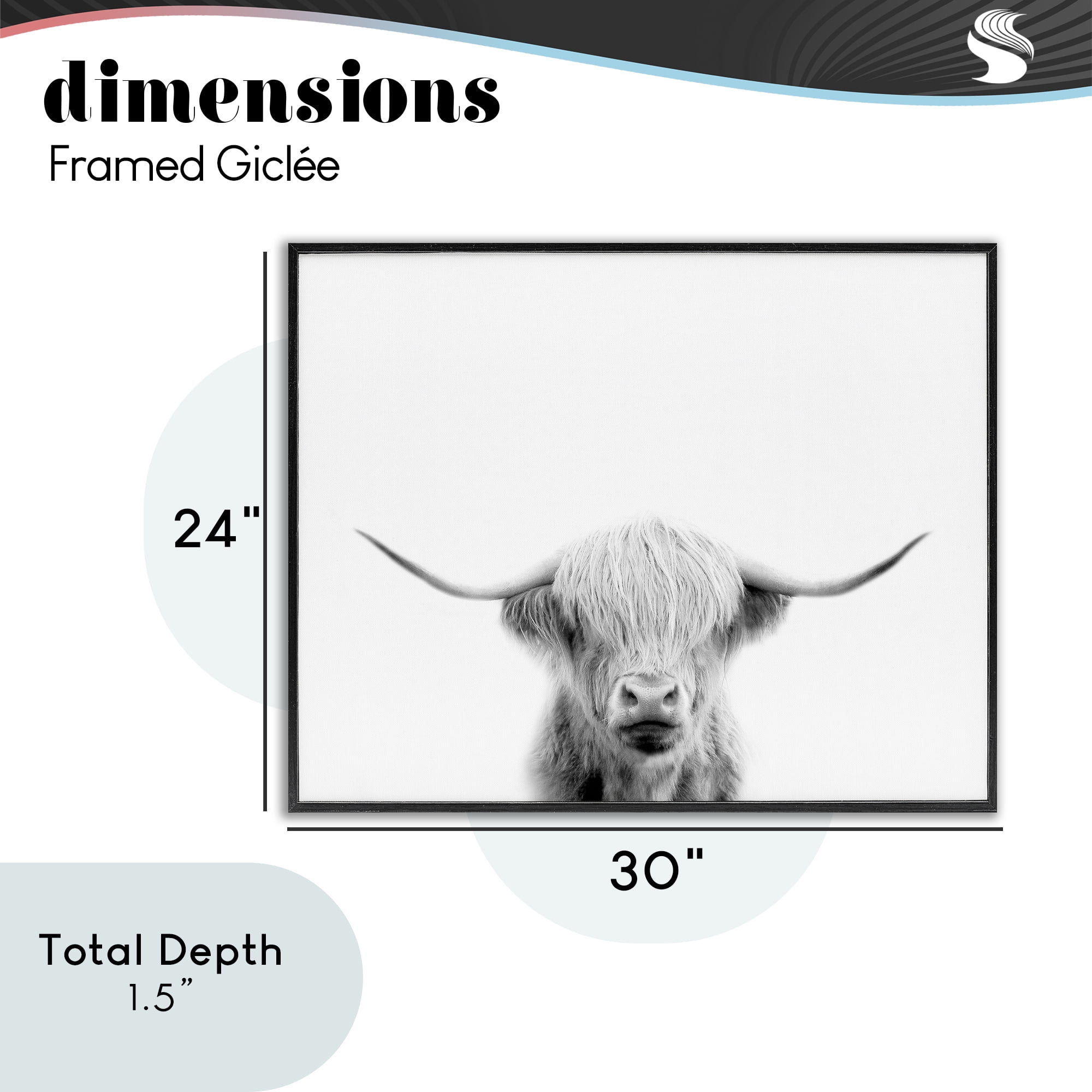 Stupell Industries Scottish Cow Portrait Black Framed Giclee Art, design by Leah Straatsma