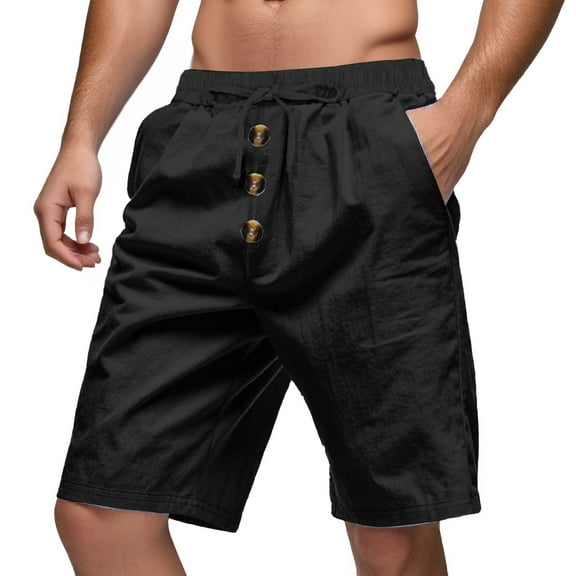 Bcfgryg Men's Summer Fashion Loose Beach Casual Quarter Pants Washed Button Sport Shorts Men Men's Shorts Black L