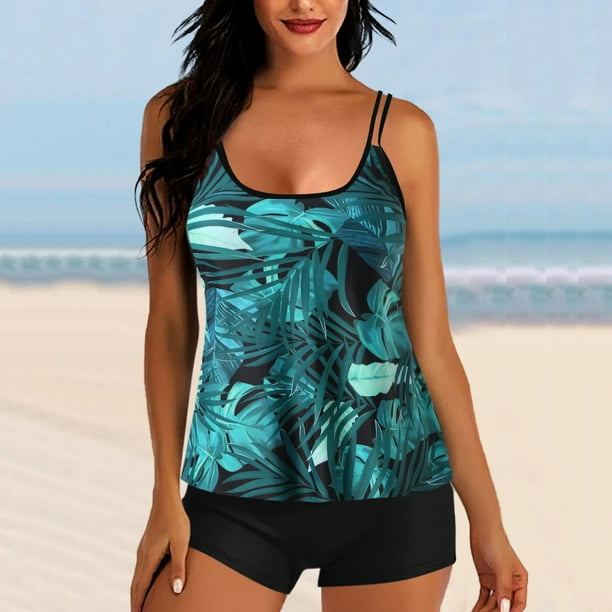 Trajes de bano para mujer Trajes de bano de dos piezas Camisetas sin mangas con estampado floral con pantalones cortos Trajes de bano con control de barriga OAVQHLG3B Store lin121212 Bodega
