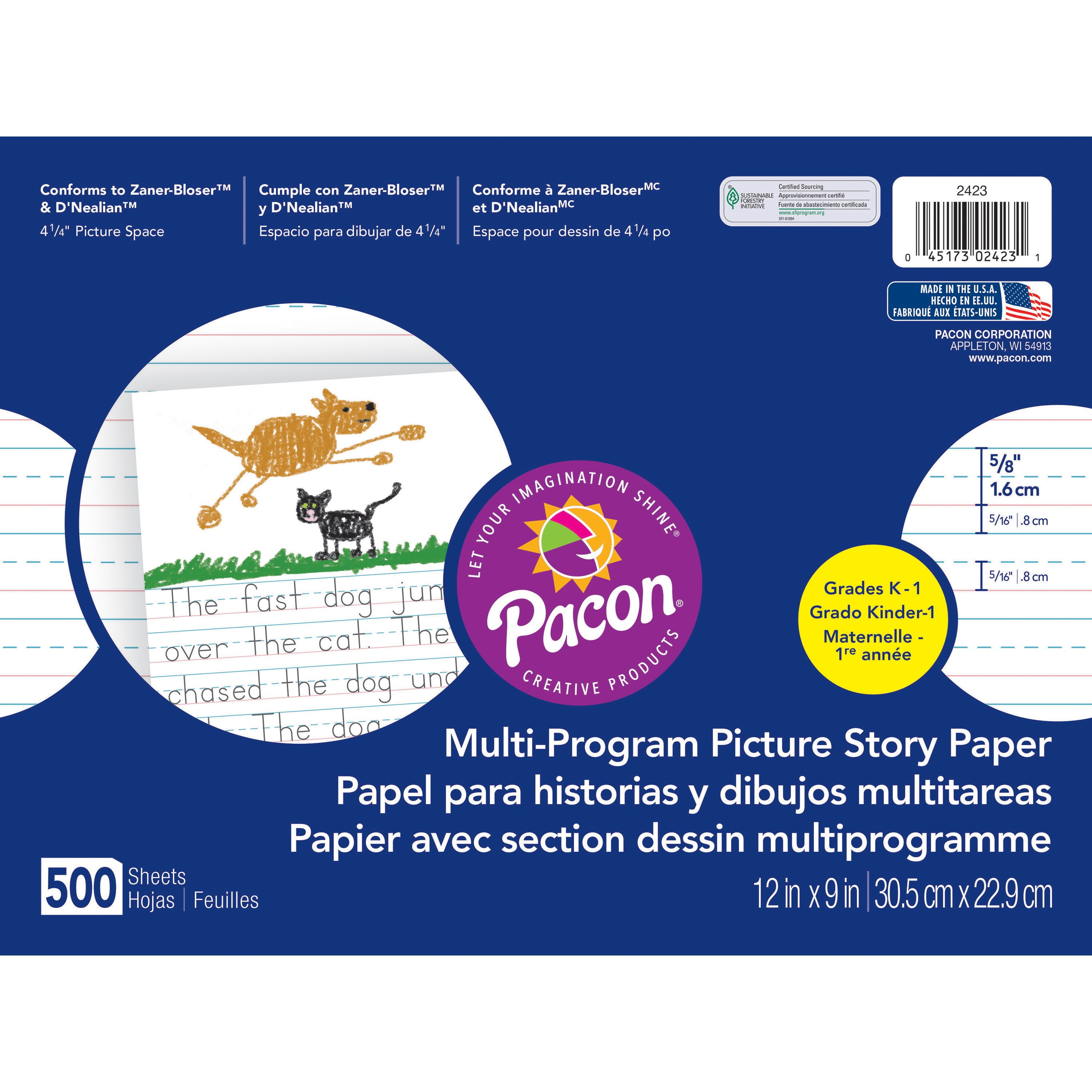 Pacon Multiprogram Ruled Picture Story Paper, 500 / Ream (Quantity