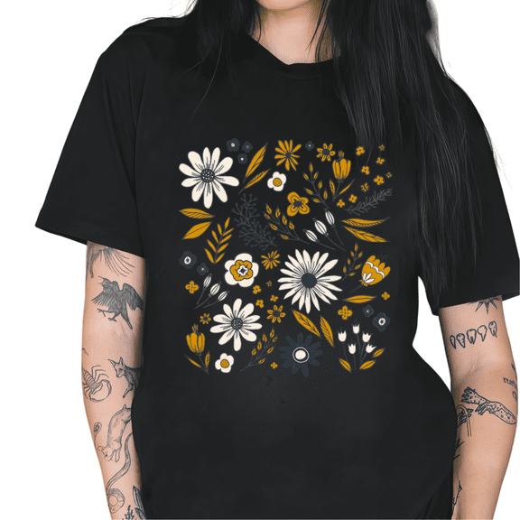 Cozymy Women's Aesthetic Wildflower Tees Short Sleeve Crewneck T-Shirts Retro Daisy Floral Print Art Trendy Everyday Tops