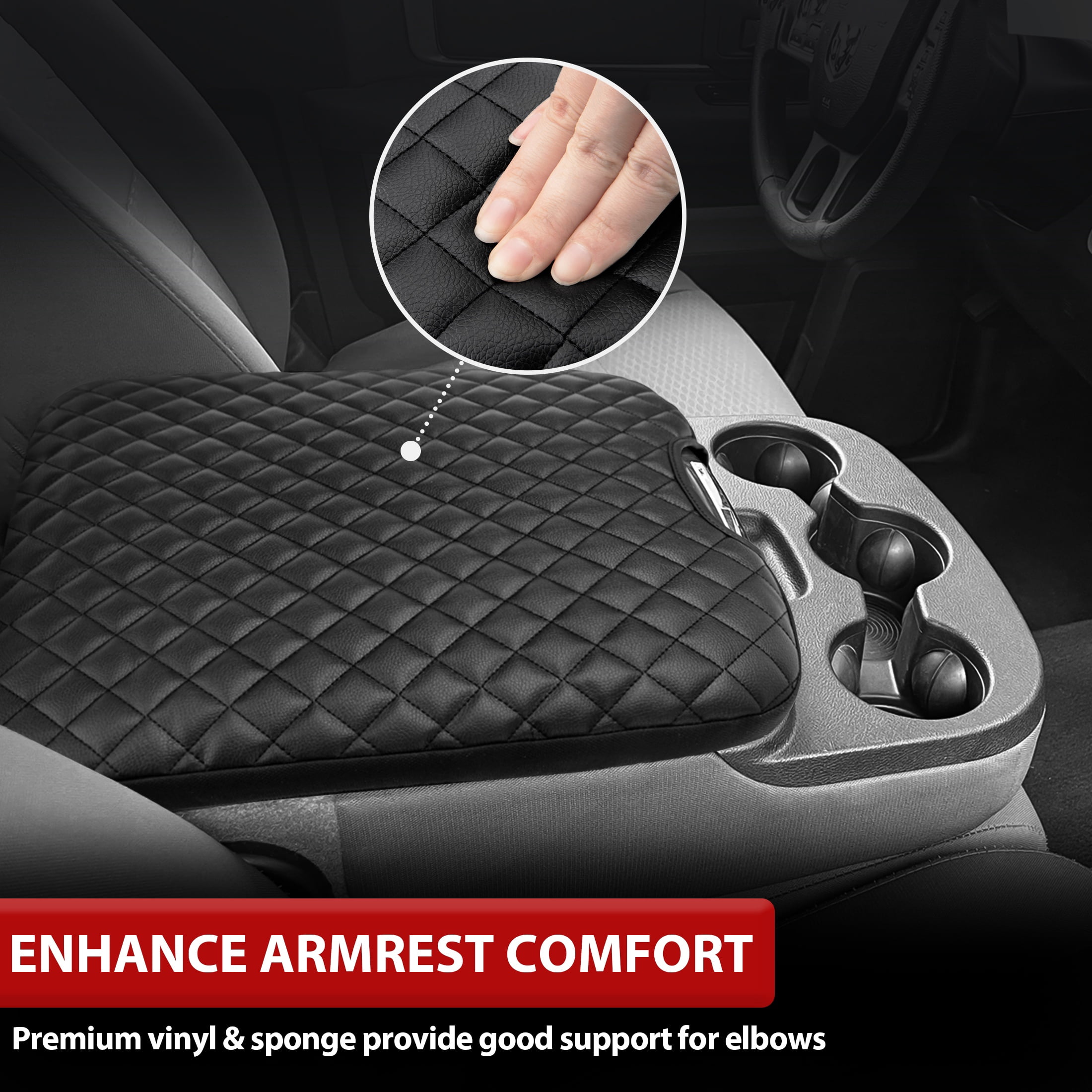 KBH Center Console Cover for Dodge Ram 1500 2013-2018, Ram 2500/3500/1500 Classic Model 2013-2025, Armrest Lid Leather Protective Cover(Black Checkered)