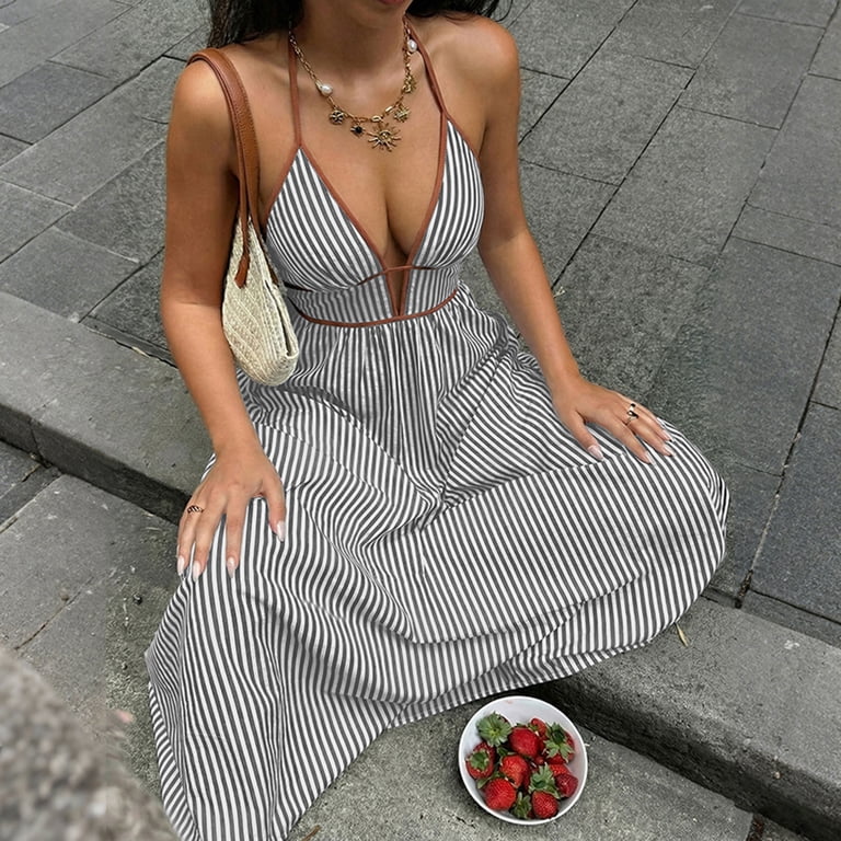black and grey striped maxi dress Collins Striped Maxi Dress in Grey