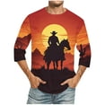 thumbnail image 2 of QUNYINEY Orange T Shirts for Man Casual 3/4 Sleeve Western Cowboys Crew Neck Tops Loose Pullover Men's Shirts, 2 of 5