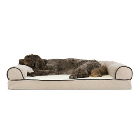 Chenille Suede - Large Faux Fleece & Chenille Soft Woven Memory Top Sofa Pet Bed - Cream