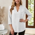 thumbnail image 2 of Avtoify Women's Casual Solid Color Small V-Neck Loose Adjustable Button-Quarter Sleeve T-Shirt Top Long Sleeve V-Neck Top, 2 of 8