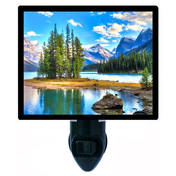 Night Light - Spirit Island in Maligne Lake. | Landscape Theme, Includes Free Switchable Insert, 4W Bulb, E12 Base