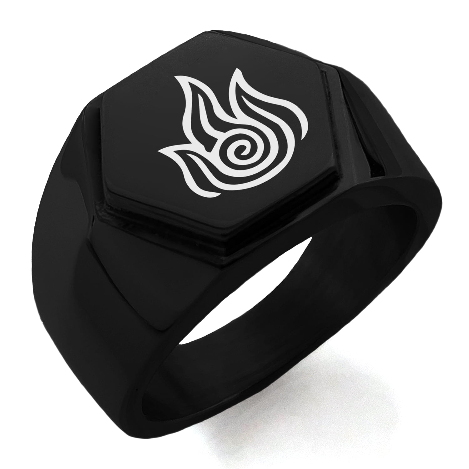 Tioneer Stainless Steel Avatar Fire Element Geometric Pattern Biker Style Polished Ring