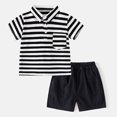 thumbnail image 2 of Youmylove Toddler Boys Short Sleeve Casual Stripes Button Down T-Shirt Tops and Shorts Set Little Boys Summer Clothes Set Holiday Shirts Short Pants Suit 7-8 Years, 2 of 8