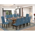 thumbnail image 5 of East West Furniture 11-Pieces Kitchen Table Set - A Butterfly Leaf Double Pedestal Dinner Table and 10 Blue Linen Fabric Dining Chairs with Button Tufted Back - Antique Walnut Finish, 5 of 11