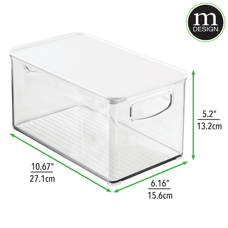 mDesign Plastic Deep Kitchen Storage Bin Box, Lid/Handles, 4 Pack,  Clear/White