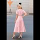 thumbnail image 3 of Vestido Rosa de Larga con Cuello en V, Plisado y Mangas Abullonadas, Talla S, 3 of 4