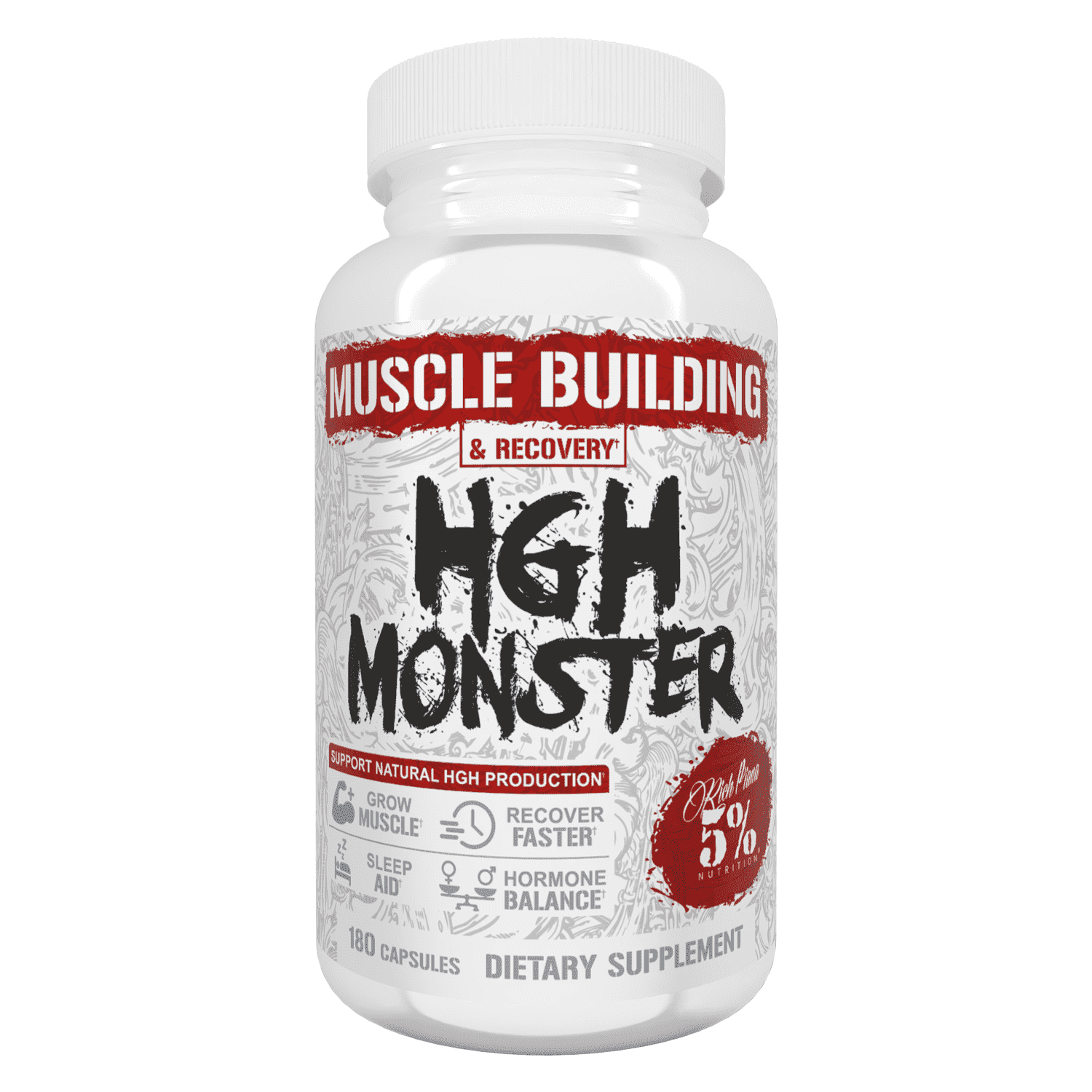 5% Nutrition HGH Monster Nighttime Muscle Recovery + Sleep Support Supplement - 180 Capsules (30 Servings)